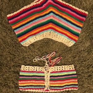 two piece rainbow crochet set